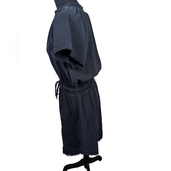 Bella Dahl Frayed Smocked-Waist Dress Lightweight Tencel Boho Fringe Medium - Picture 4 of 11